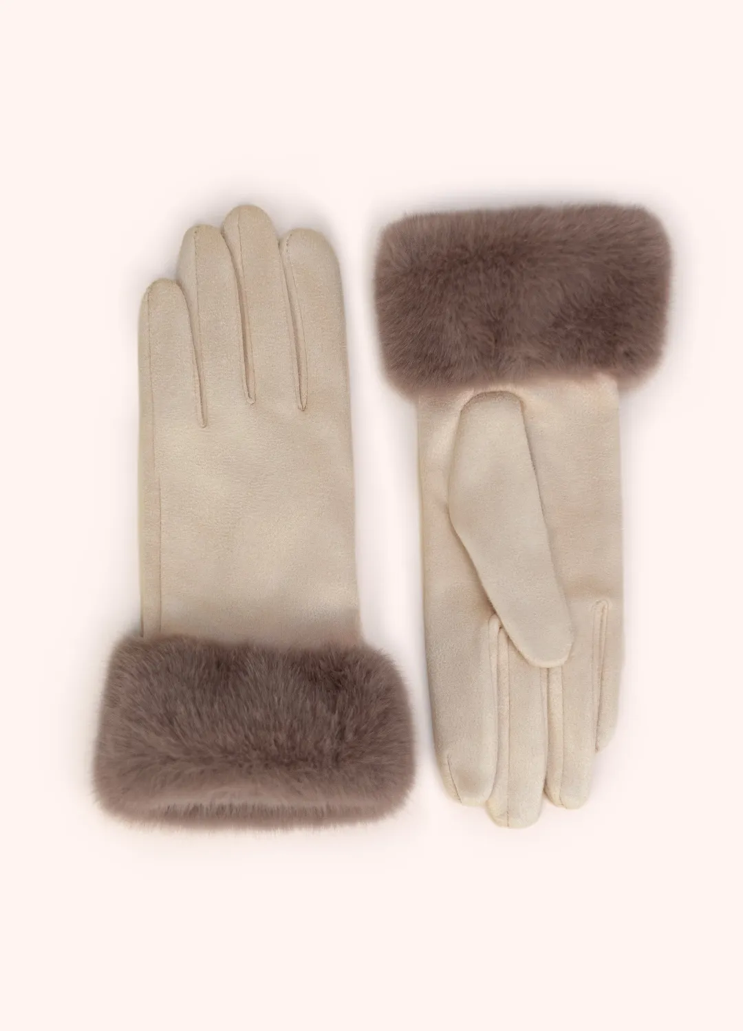Suede &amp; Fur Gloves - Cream