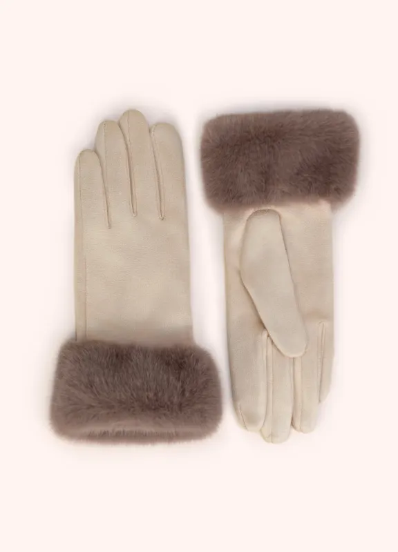 Suede &amp; Fur Gloves - Cream