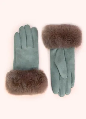 Suede &amp; Fur Gloves - Ice