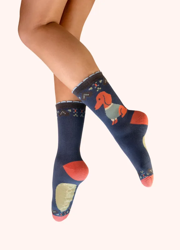Denim Snuggle Sausage Dogs Ankle Socks