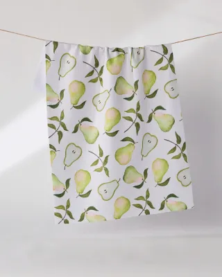 White Pearwood Geometry Tea Towel