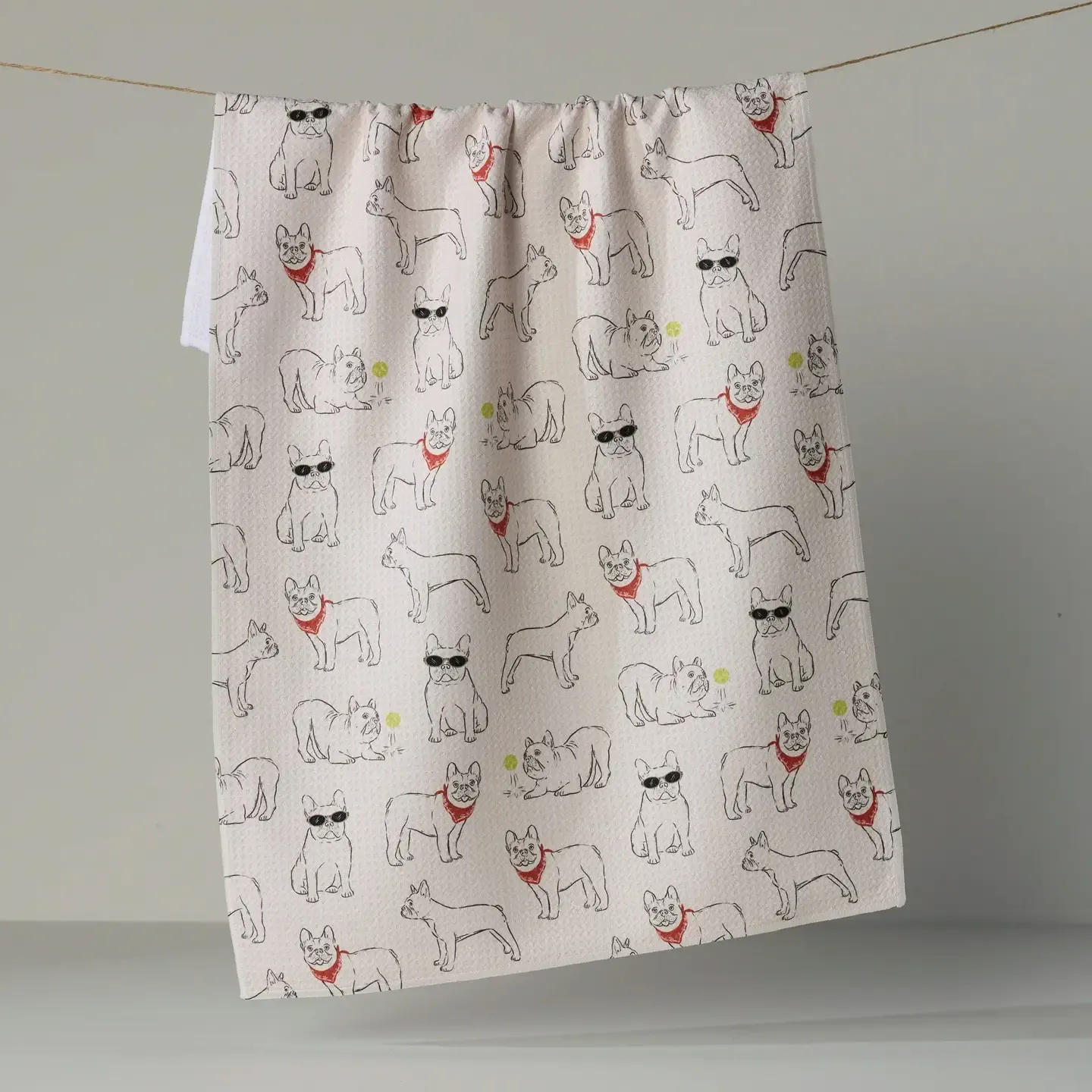 Frenchie Frolic Geometry Tea Towel
