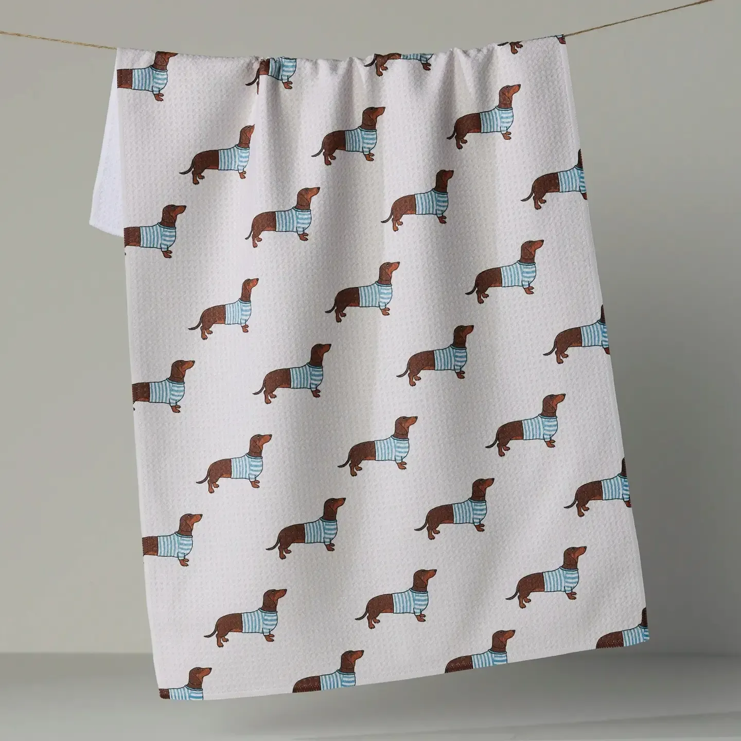 Coastal Dachshund Geometry Tea Towel