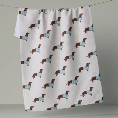 Coastal Dachshund Geometry Tea Towel