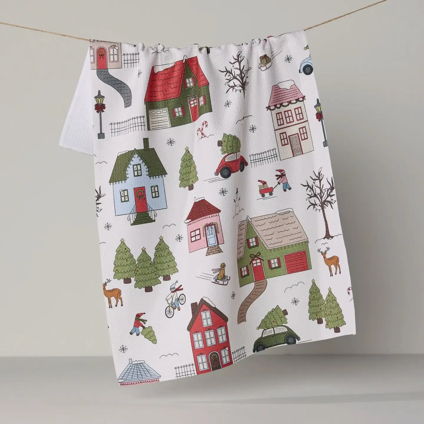 Winter Village Geometry Tea Towel