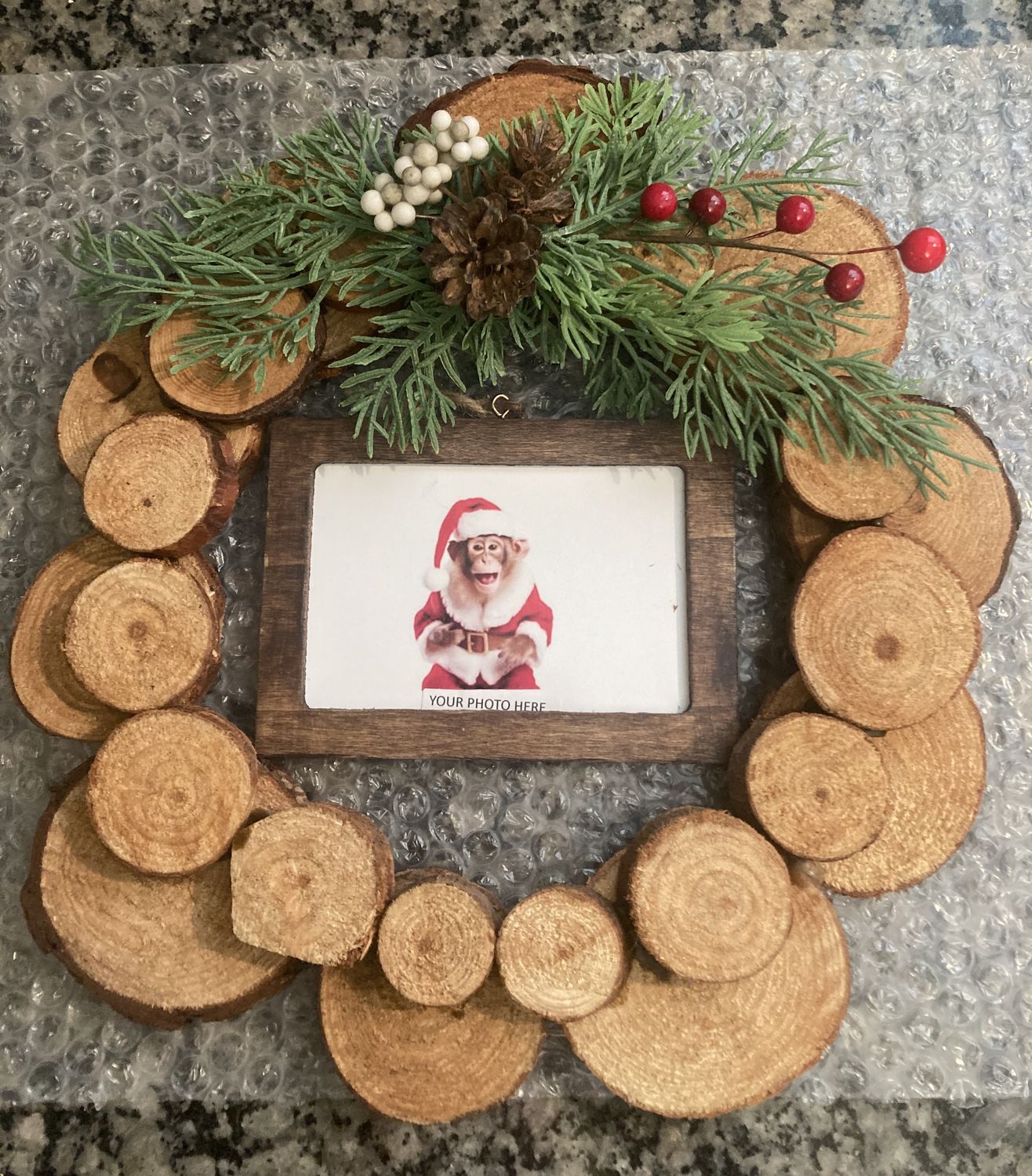 Sliced Wood Christmas Wreath