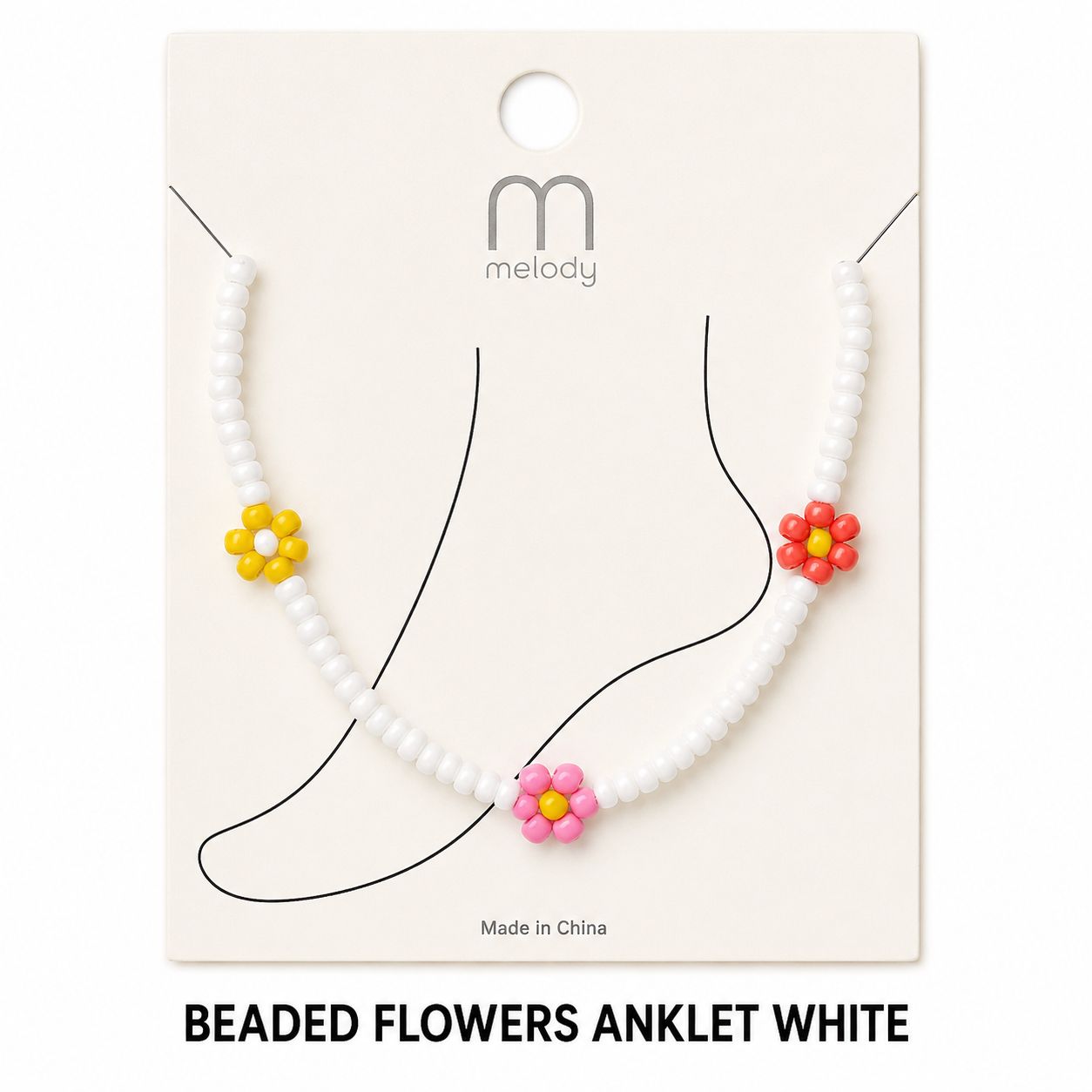 Beaded flowers Anklets, Code: White