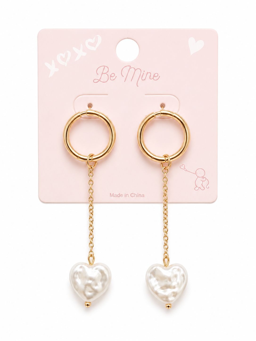 Drop Pearl Heart Earring