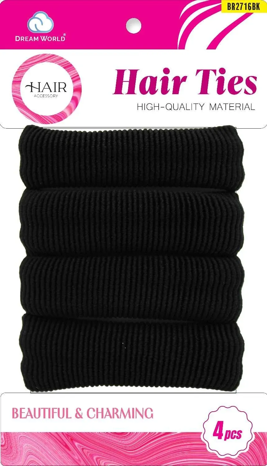 BR2716 (A,BK,WH) DREAM HAIR TIES 4PC, Colors: BLACK