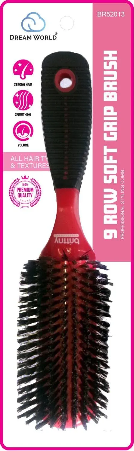 DREAM FLAT BRISTLE HAIR BRUSH RUBBER GRIP 9 ROW