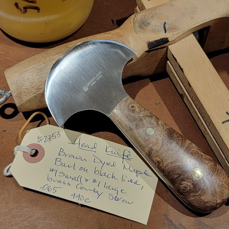 LWK: Head knife #2753 - Brown-dyed Maple Burl LWK: Head knife #2753 - Brown-dyed Maple Burl