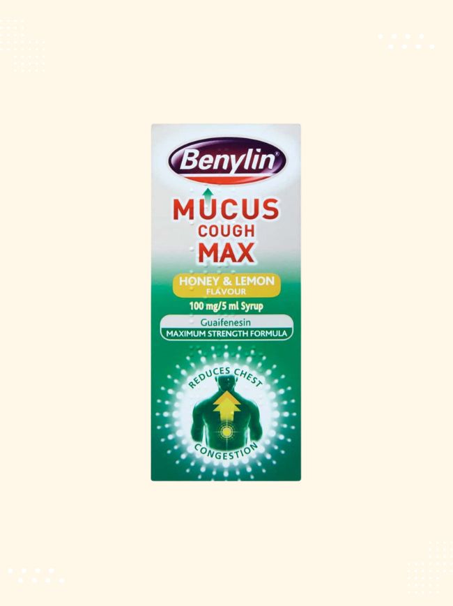 Packaging of Benylin Mucus Cough Max Honey &amp; Lemon 150ml available at Modern Bazaar UK