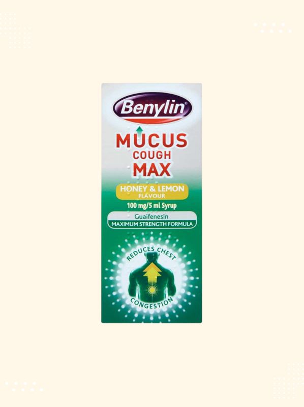 Packaging of Benylin Mucus Cough Max Honey &amp; Lemon 150ml available at Modern Bazaar UK