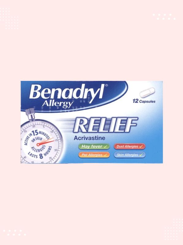Packaging of Benadryl Allergy Relief Acrivastine available at Modern Bazaar UK