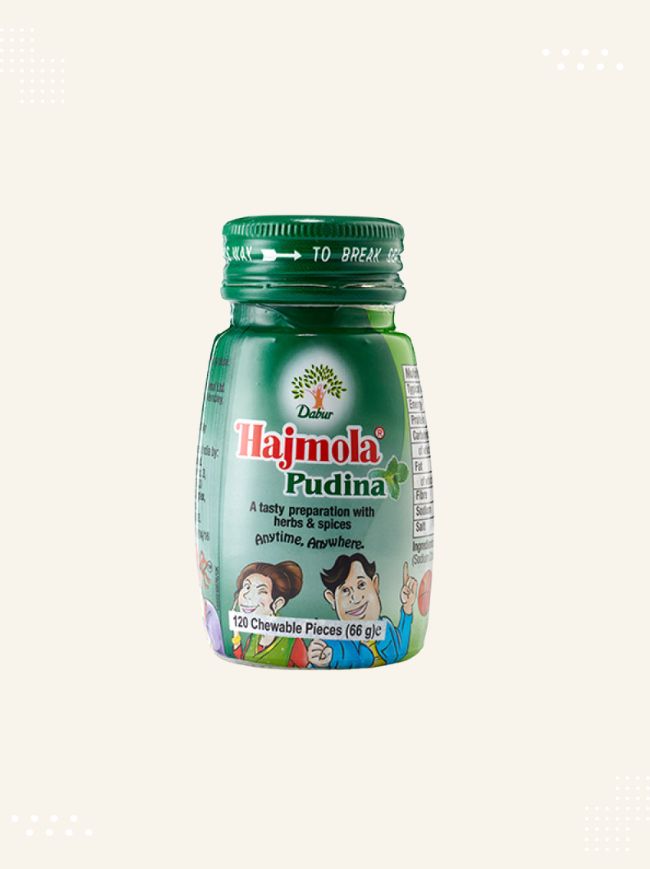 Packaging of DABUR HAJMOLA TABLETS PHUDINA 120&#39;S available at Modern Bazaar UK