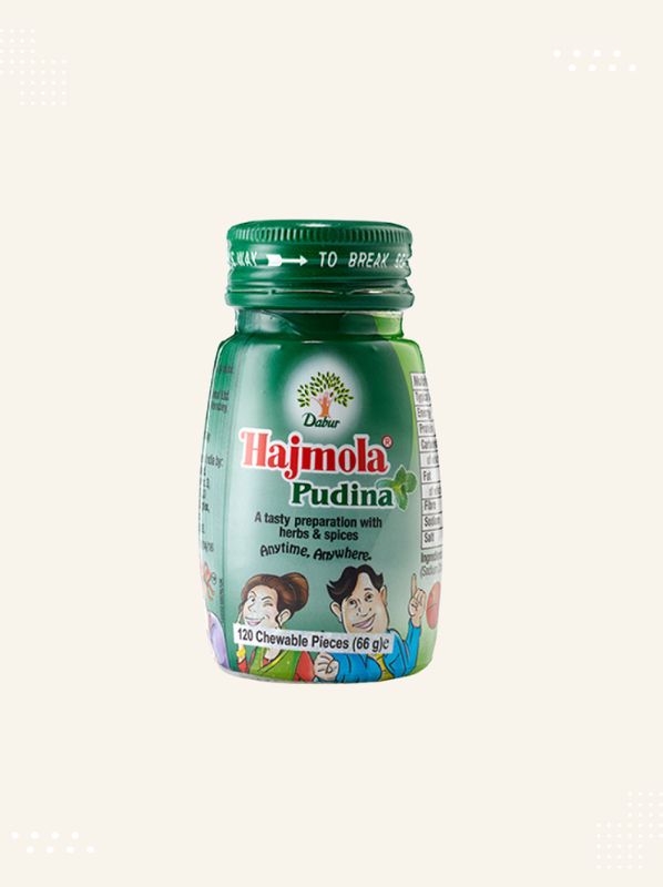 Packaging of DABUR HAJMOLA TABLETS PHUDINA 120&#39;S available at Modern Bazaar UK