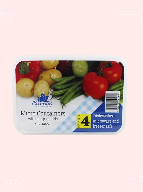 4 Airtight Micro Container + Lids 1000cc