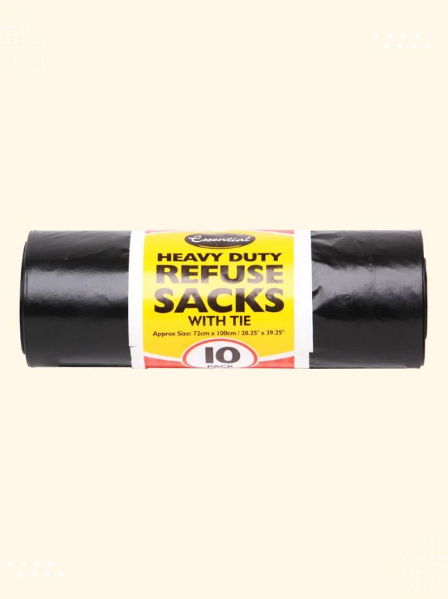 10 Heavy Duty Refuse Sacks With Tie Handle