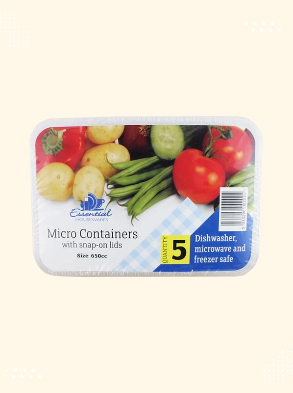 5 Airtight Micro Container + Lids 650cc
