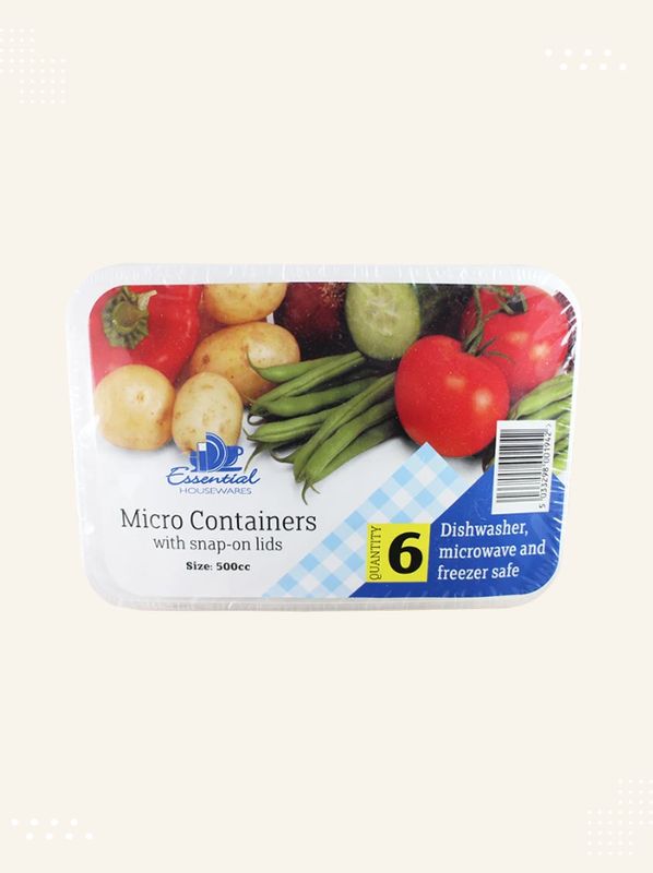 6 Airtight Micro Container + Lids 500cc