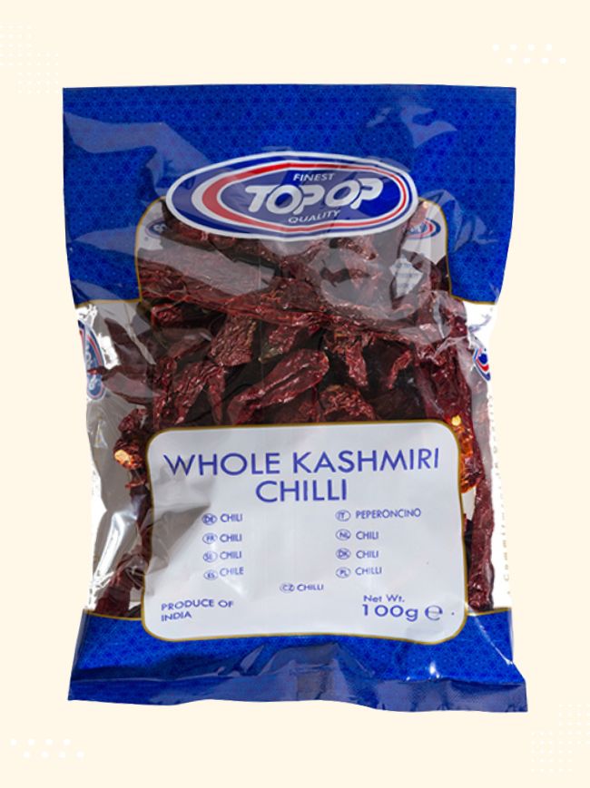 Close-up view of premium quality Whole Kashmiri Chilli available at Modern Bazaar UK