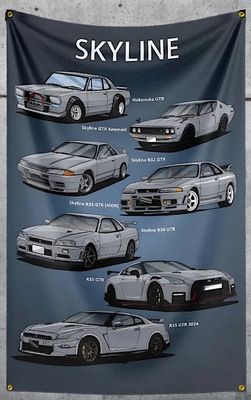 Fahne Wandtuch – Skyline Godzilla GTR Evolution (Hakosuka bis R35 2024)