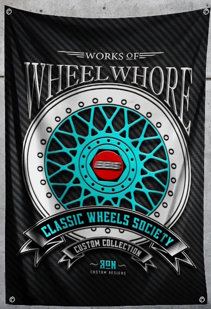 Fahne Wandtuch – Classic Felge Wheels Society LeMans Kreuz-Speichenfelge