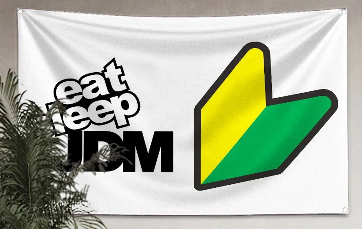 Fahne Wandtuch – Eat Sleep JDM Fahr-Anfängerzeichen (Shoshinsha) Wakaba
