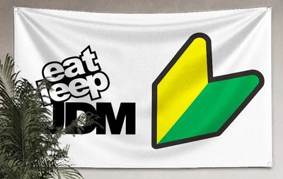 Fahne Wandtuch – Eat Sleep JDM Fahr-Anfängerzeichen (Shoshinsha) Wakaba