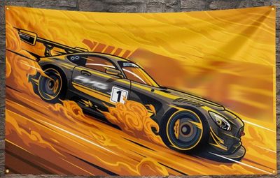 Fahne Wandtuch – Mercedes Racing Car Wandbanner – Feuriges Motorsport-Design