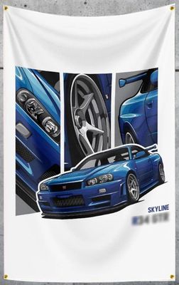 Fahne Wandtuch – „Skyline R34 GT-R – Blue Edition“