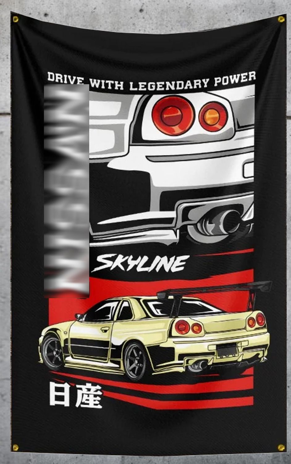 Fahne Wandtuch – Skyline R34 – JDM Legendary Power