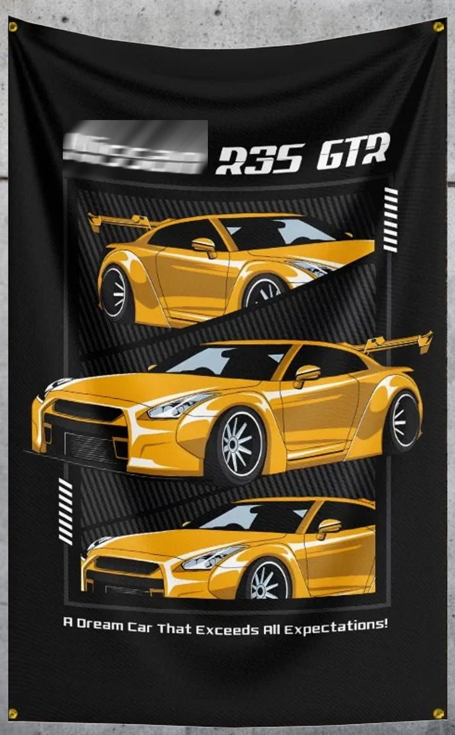 Fahne Wandtuch – „R35 GTR – JDM Golden Edition“