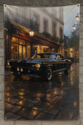 Fahne Wandtuch – „American Mustang Muscle – Night Drive“ Classic US Dream Car