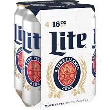 MILLER LITE 16OZ CAN 4PK