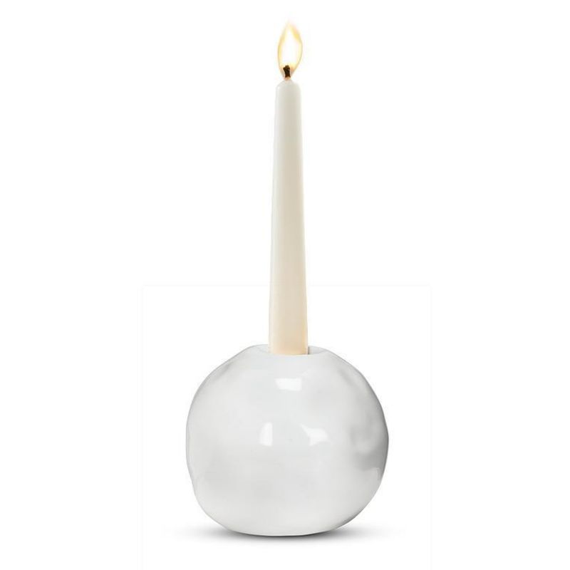2.5&quot; Snowball Taper Candle Holder – White