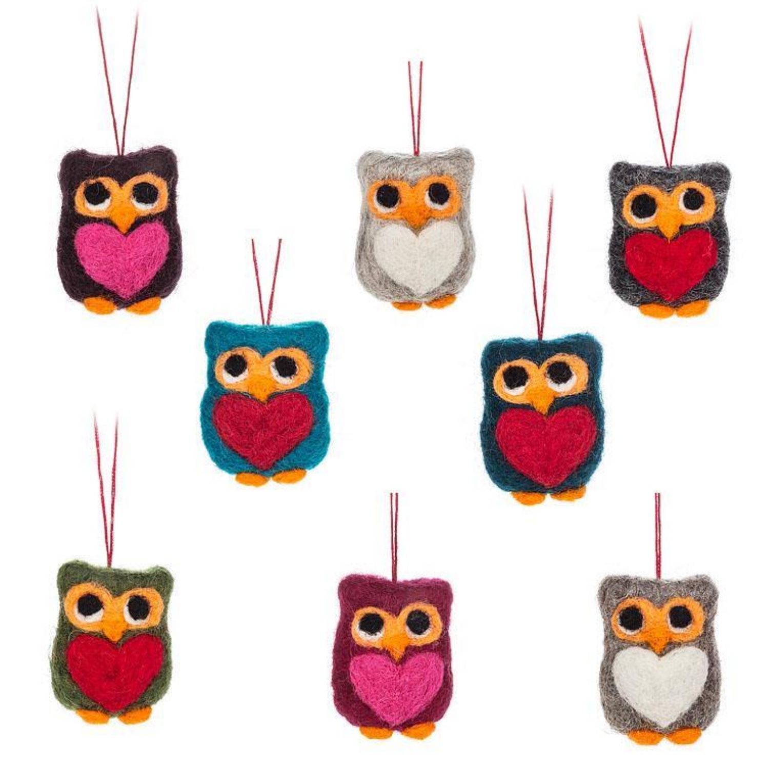 2.5&quot; Fabric Owl with Heart Ornament – Assorted