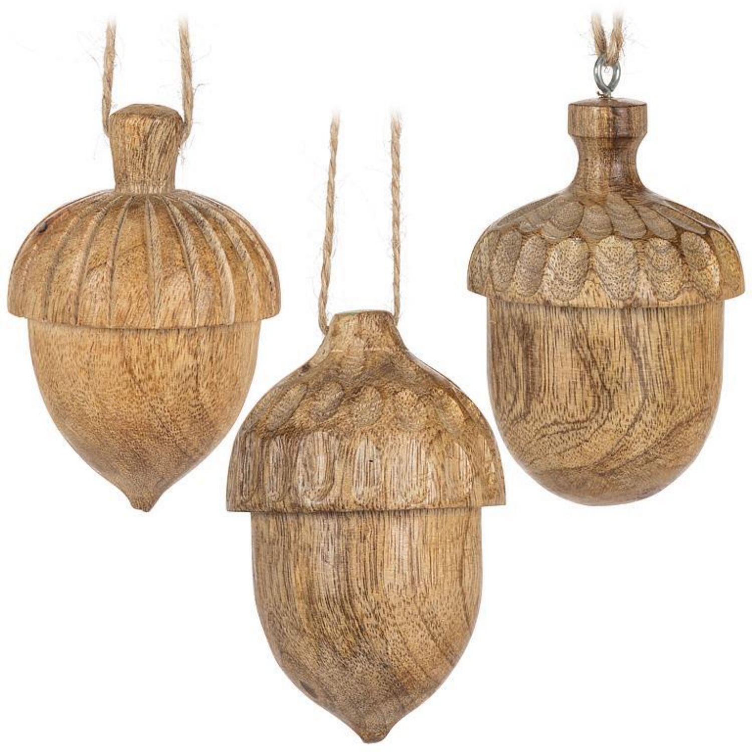 3.5&quot; Carved Wood Acorn Ornament
