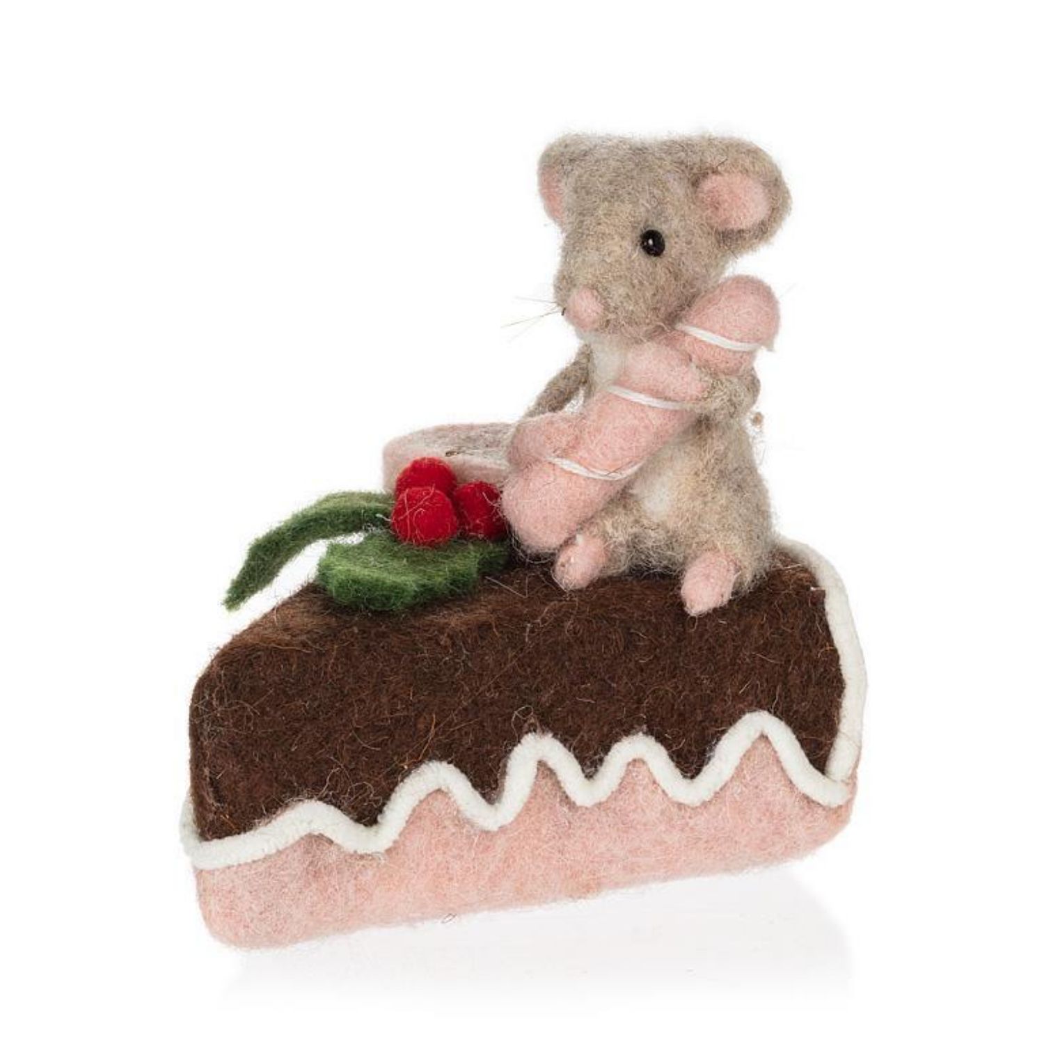 4.5&quot; Wool Mouse with Cake Ornament