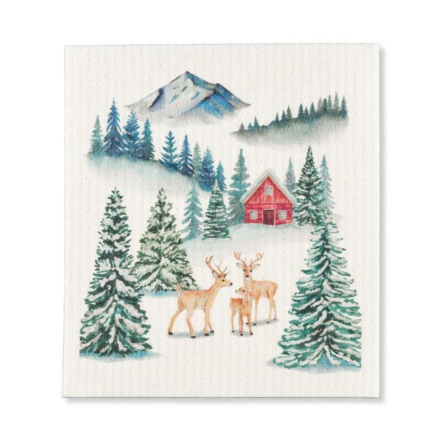 Swedish Dishcloth – Forest with Cabin