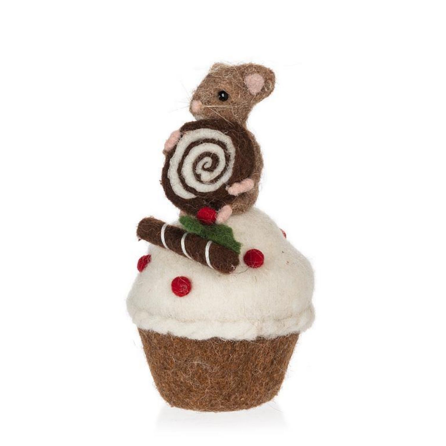 4.5&quot; Wool Mouse with Cupcake Ornament