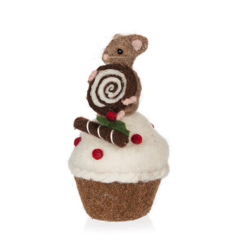 4.5&quot; Wool Mouse with Cupcake Ornament