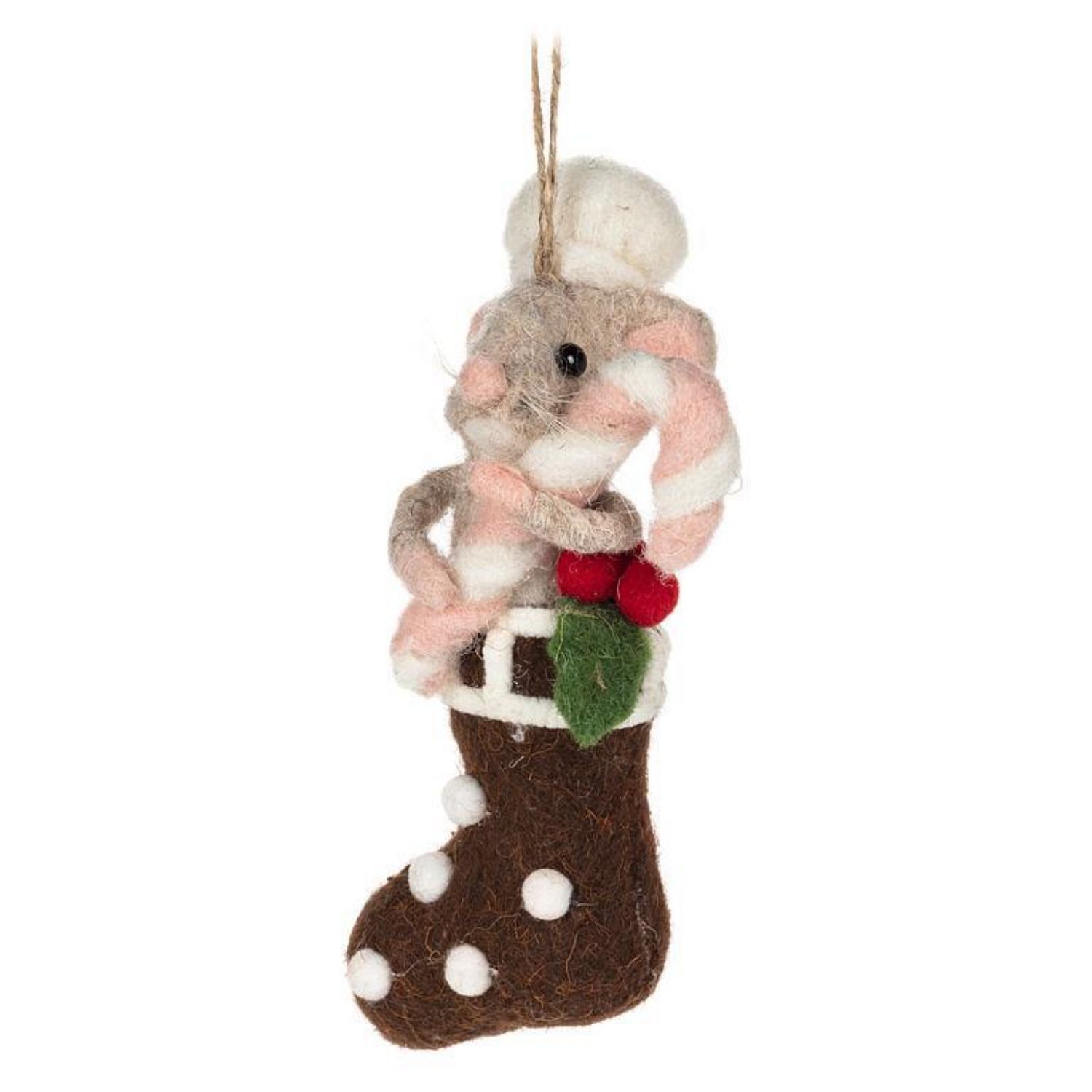 4.5&quot; Wool Mouse in Stocking Ornament