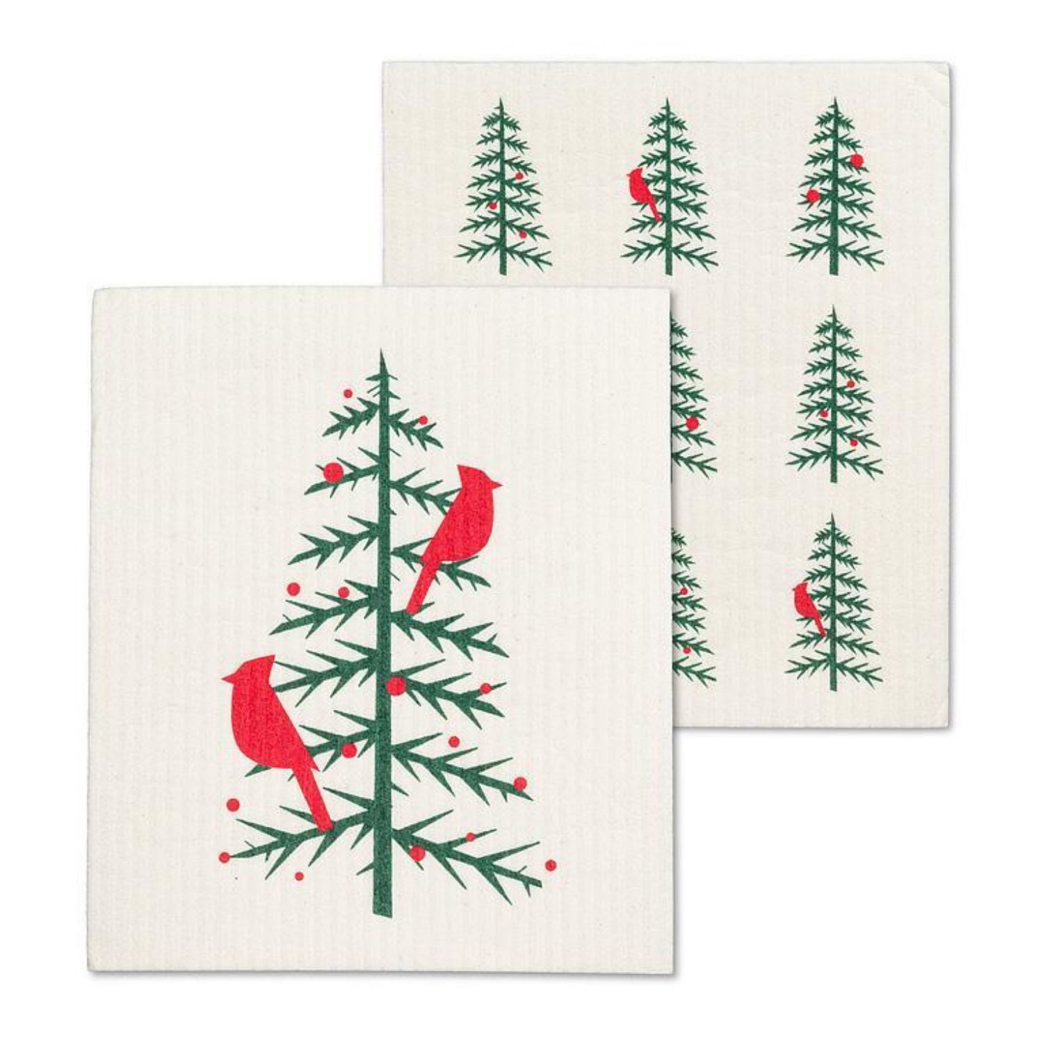 Swedish Dishcloth Set of 2 – Cardinal &amp; Tree