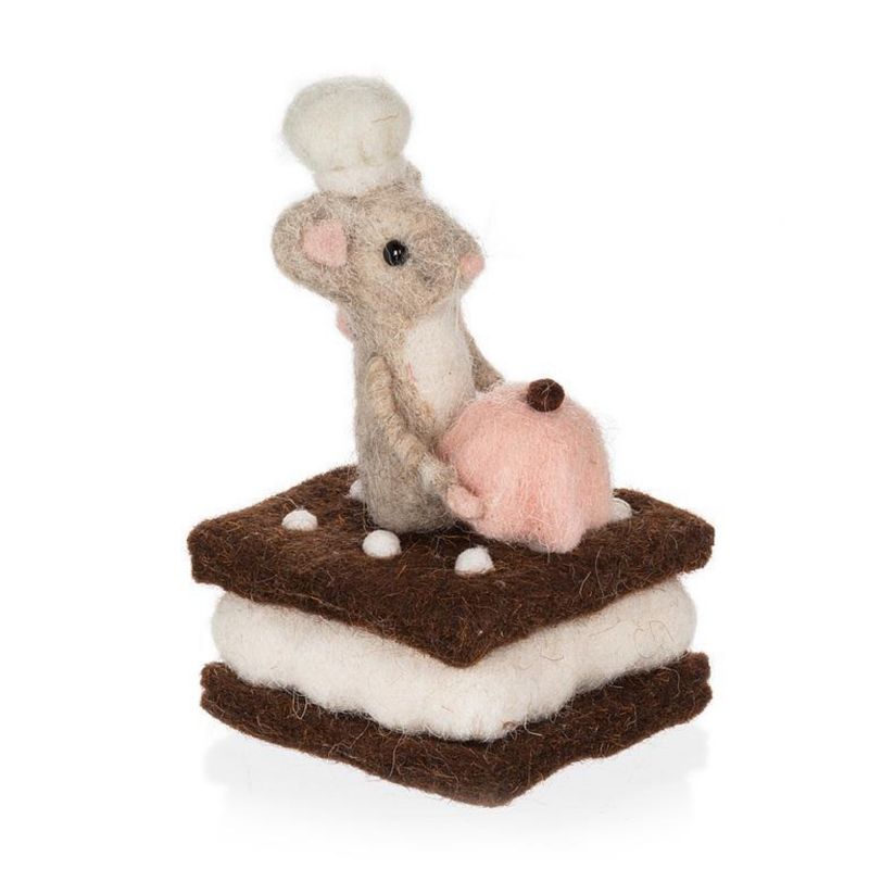 4.5&quot; Wool Mouse with Dessert Ornament