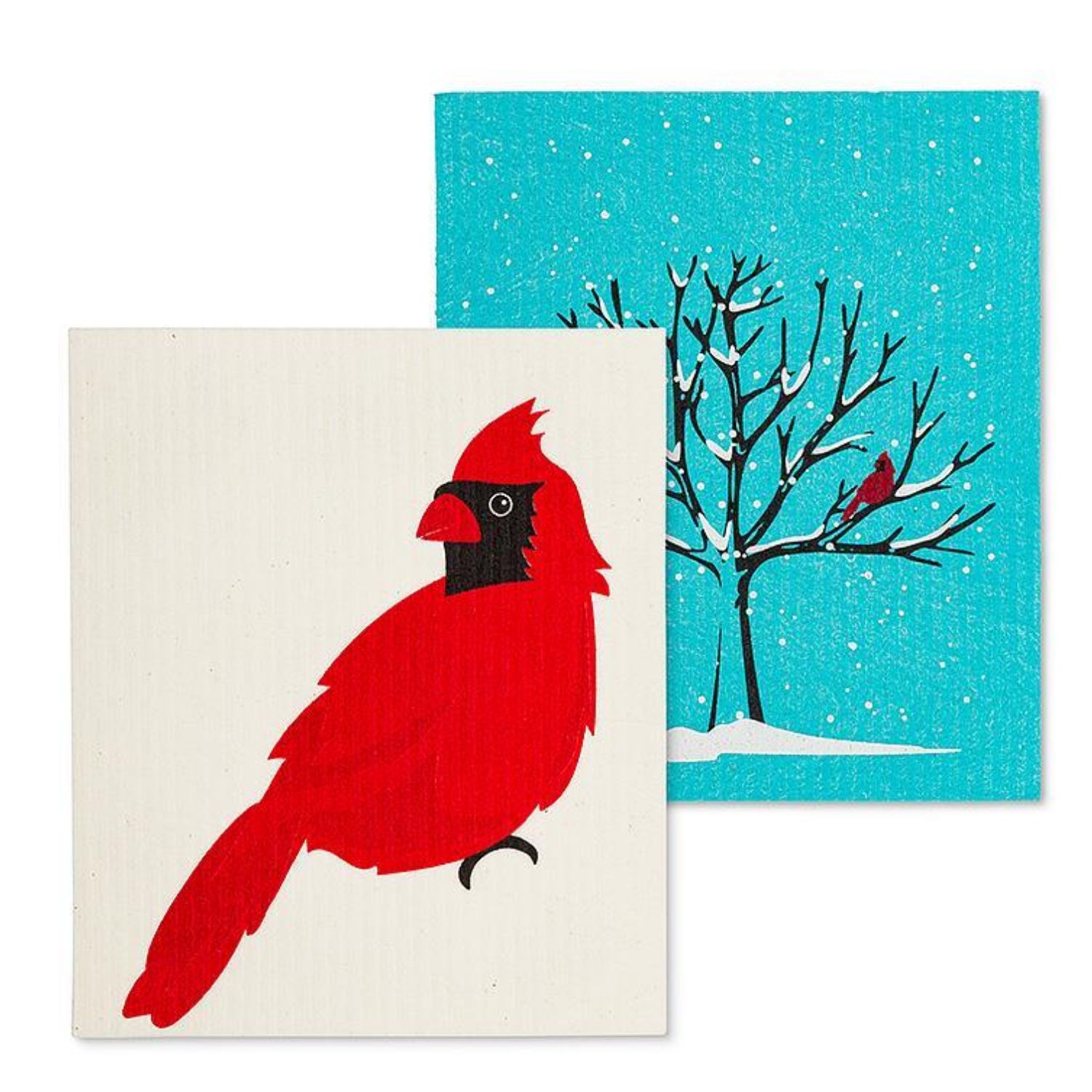 Swedish Dishcloth Set of 2 – Cardinal &amp; Tree (Design 2)