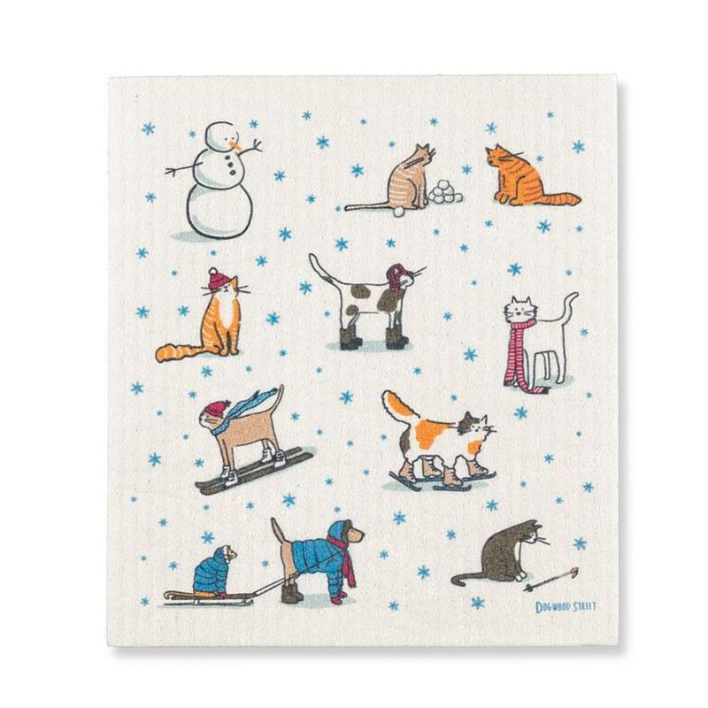 Swedish Dishcloth – Winter Sport Cats
