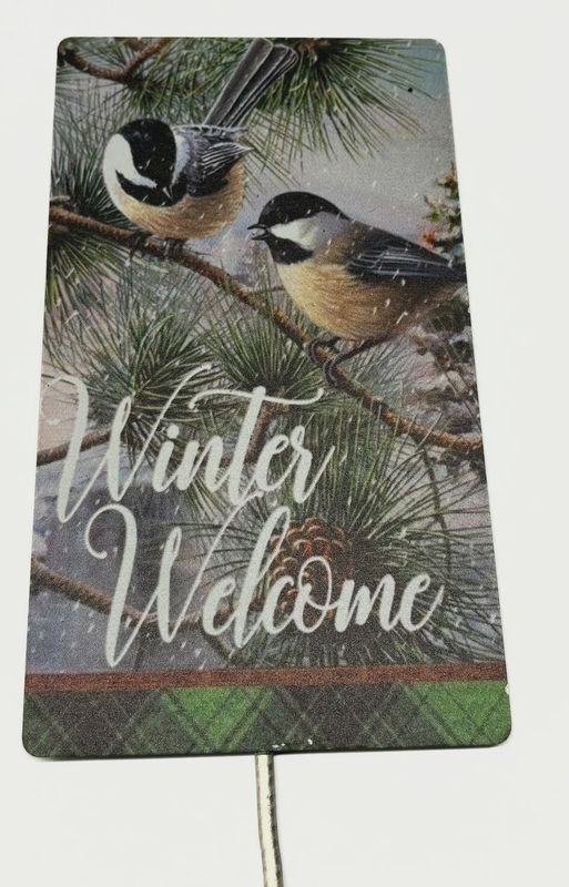 Winter Chickadee Welcome Sign on Stake 25&quot;