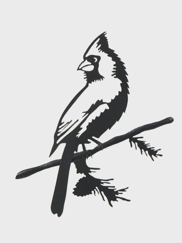 Metal Cardinal on Branch Silhouette on Stake 19&quot; – Black