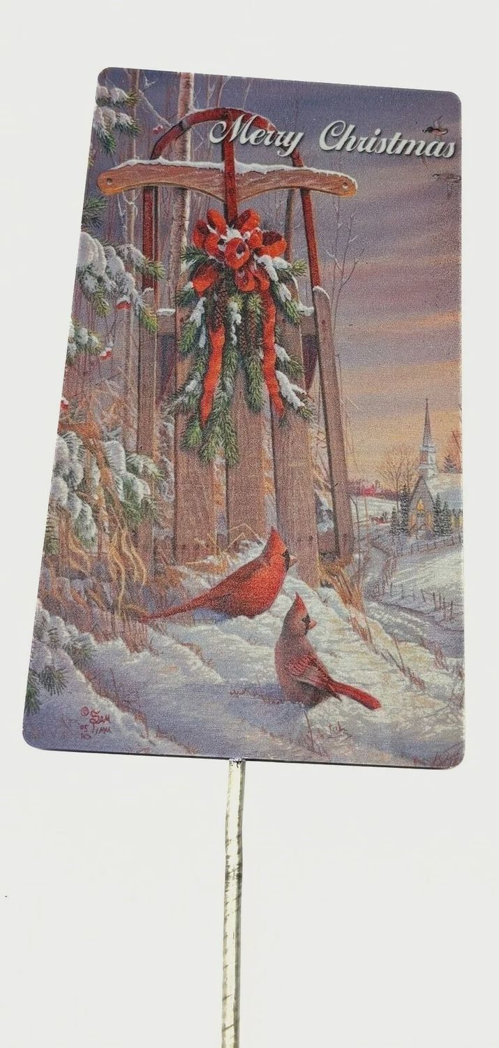 Merry Christmas Sleigh Sign on stake 25&quot;